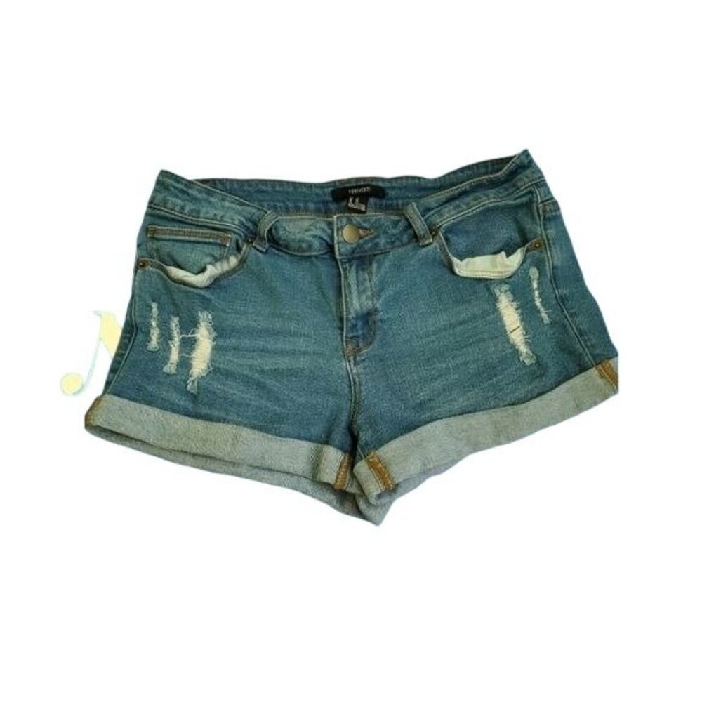 Forever 21 womens blue‎ denim shorts size US 29 distressed pockets zip button